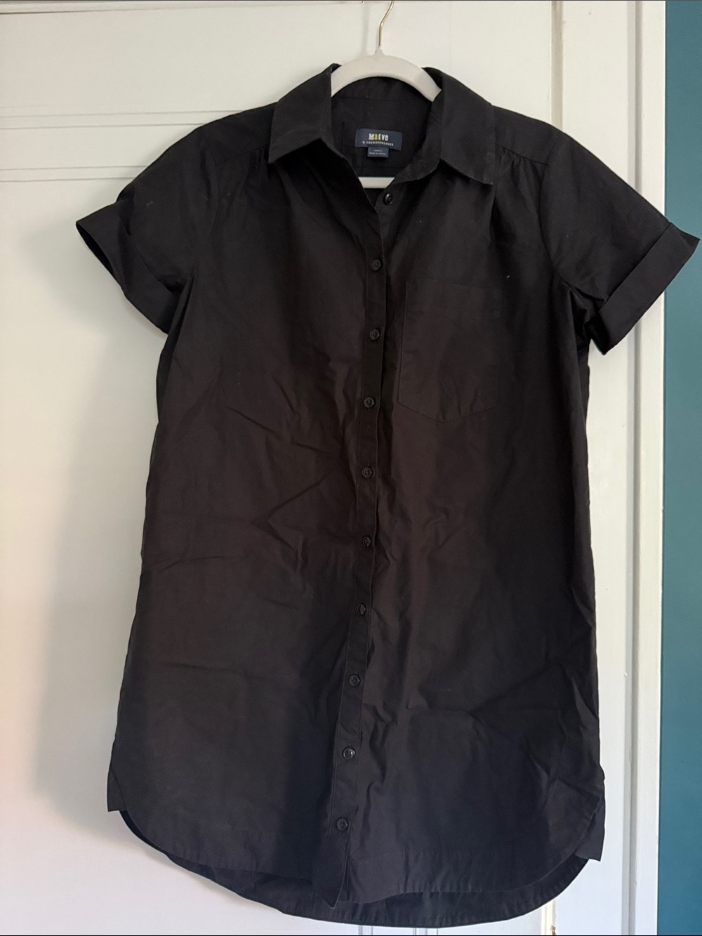 Anthropologie Black Short-Sleeve Button-Down Shirt Dress - XS